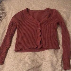 Cropped Ribbed Cardigan: Rust Brown: Size S